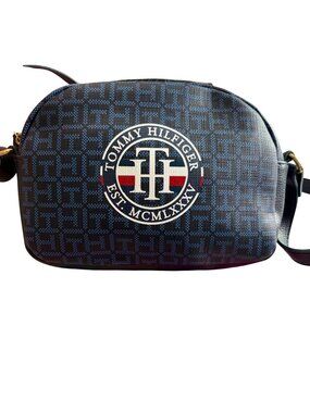 Tommy Hilfiger Classic Preppy Modern Y2K Style Navy Monogram Crossbody Bag Purse
